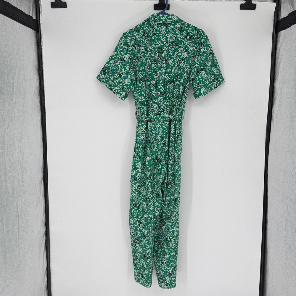 Zara Green Floral Zip Front Jumpsuit Size Medium | Boilersuit Cottagecore Y2K - Picture 8 of 9